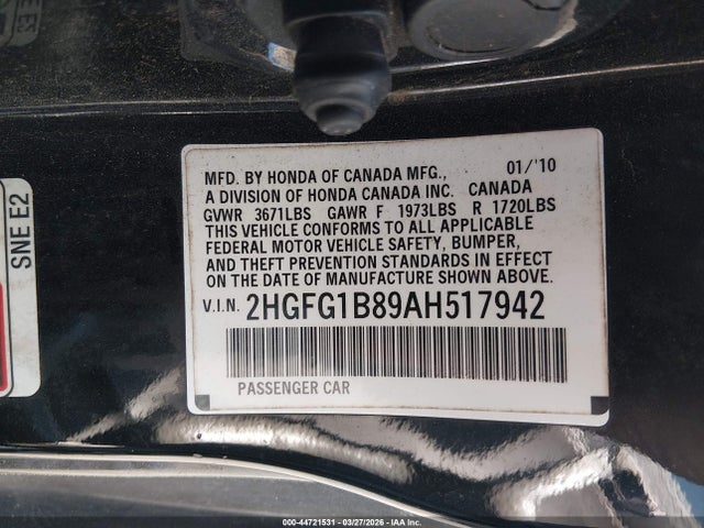 2010 HONDA CIVIC 2HGFG1B89AH517942 Photo 8