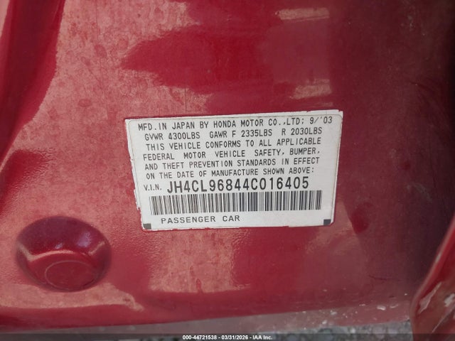 44721538 :رقم المزاد ، JH4CL96844C016405 vin ، 2004 Acura Tsx مزاد بيع