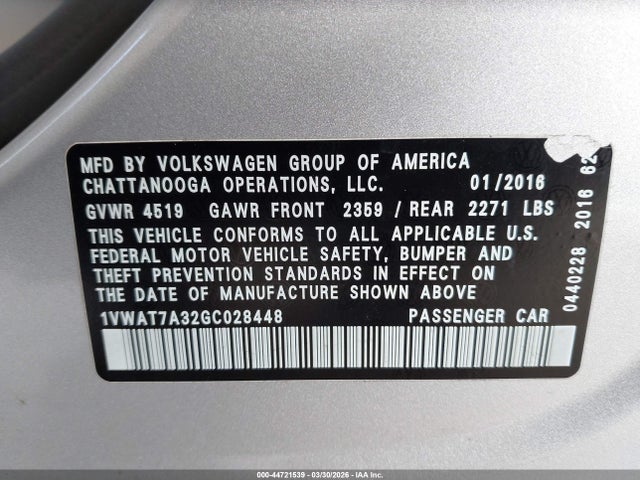 2016 VOLKSWAGEN PASSAT 1VWAT7A32GC028448 Photo 8