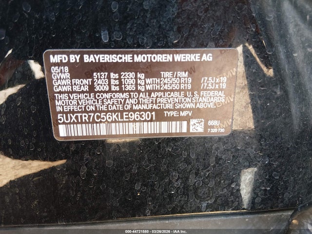 Продажа на аукционе авто 2019 Bmw X3 Sdrive30i, vin: 5UXTR7C56KLE96301, номер лота: 44721580