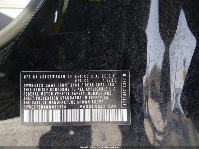 Продажа на аукционе авто 2021 Volkswagen Jetta 1.4t R-line/1.4t S/1.4t Se, vin: 3VWC57BU4MM022994, номер лота: 44721583