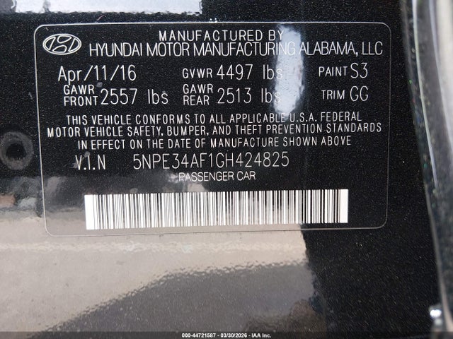 5NPE34AF1GH424825 Hyundai Sonata Limited
