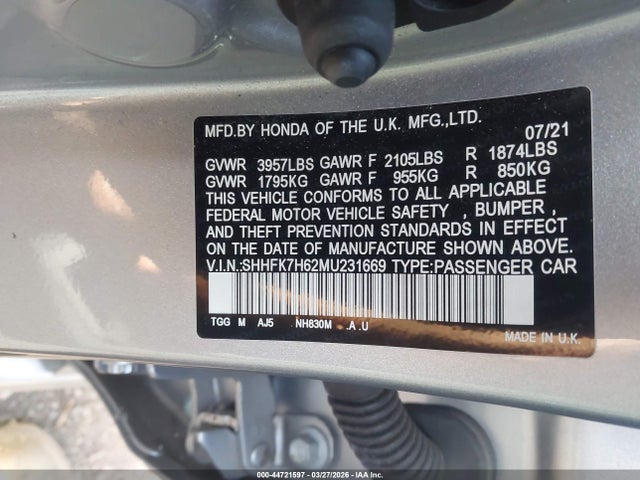 SHHFK7H62MU231669 Honda CIVIC EX