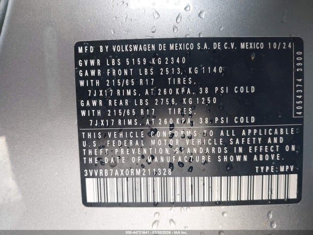 44721641 :رقم المزاد ، 3VVRB7AX0RM211328 vin ، 2024 Volkswagen Tiguan 2.0t S مزاد بيع