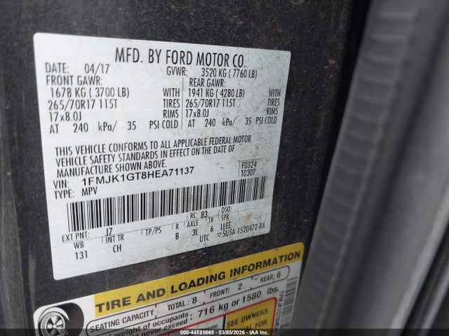 1FMJK1GT8HEA71137 Ford Expedition El Xl