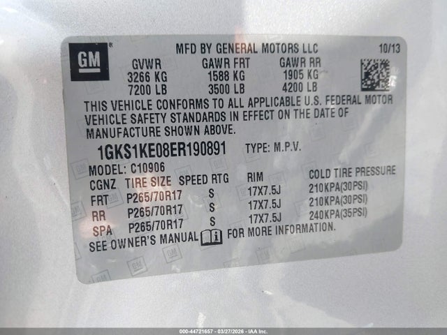 Aukcja sprzedaży 2014 Gmc Yukon Xl 1500 Slt, vin: 1GKS1KE08ER190891, numer aukcji: 44721657