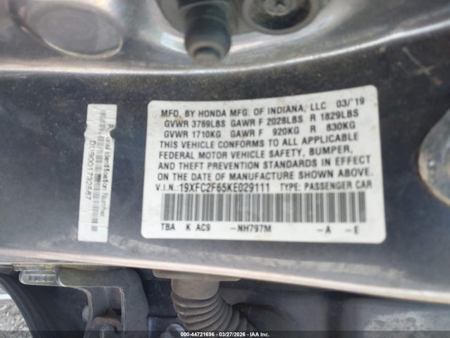 Honda Civic Lx 2019 19XFC2F65KE029111 Image 9