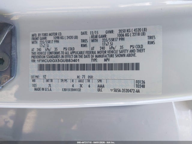 1FMCU0GX5GUB83401 Ford ESCAPE SE