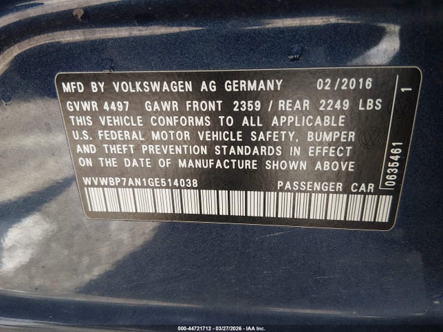 Продаж на аукціоні авто 2016 Volkswagen Cc 2.0t Sport, vin: WVWBP7AN1GE514038, номер лоту: 44721712