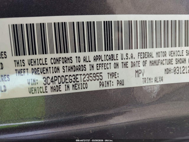 44721727 :رقم المزاد ، 3C4PDDEG3ET235955 vin ، 2014 Dodge Journey R/t مزاد بيع