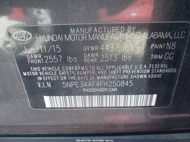 2015 HYUNDAI SONATA 5NPE34AF4FH250845 Photo 8