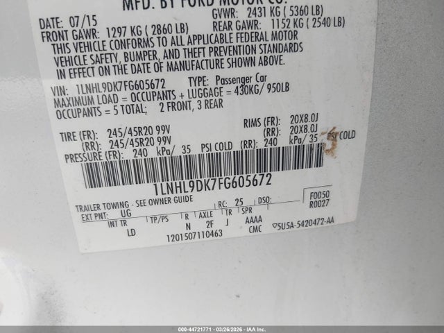 2015 LINCOLN MKS 1LNHL9DK7FG605672 Photo 8