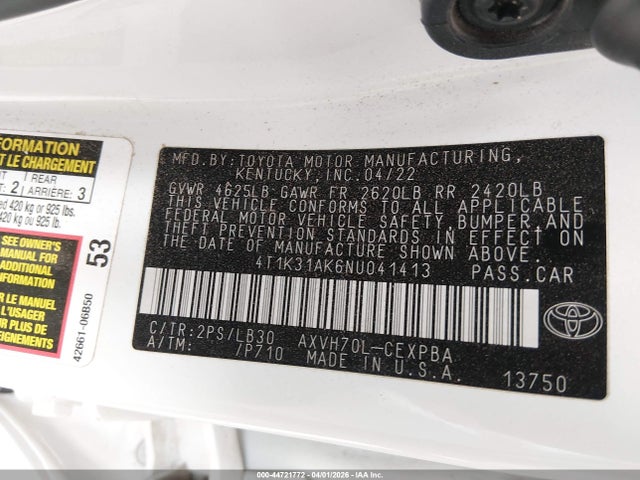 4T1K31AK6NU041413 Toyota Camry Xse Hybrid
