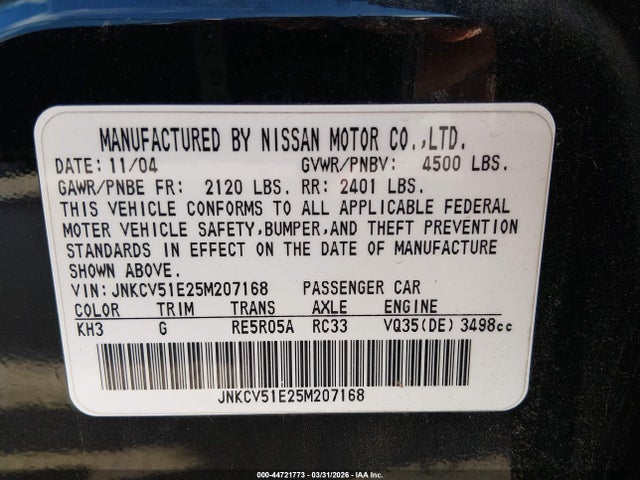 Продажа на аукционе авто 2005 Infiniti G35, vin: JNKCV51E25M207168, номер лота: 44721773