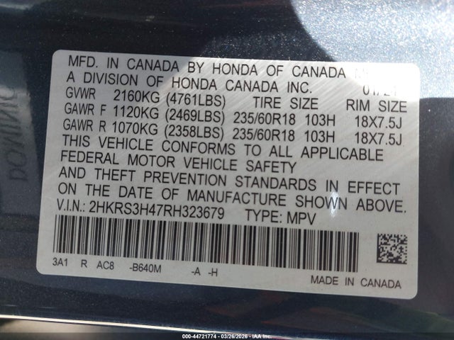2HKRS3H47RH323679 Honda Cr-v Ex 2wd
