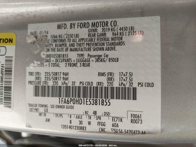 Ford FUSION SE 2014 1FA6P0HD1E5381855 Image 9
