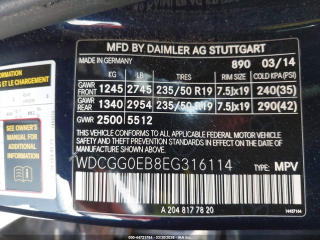 Продажа на аукционе авто 2014 Mercedes-benz Glk 250 Bluetec 4matic, vin: WDCGG0EB8EG316114, номер лота: 44721784