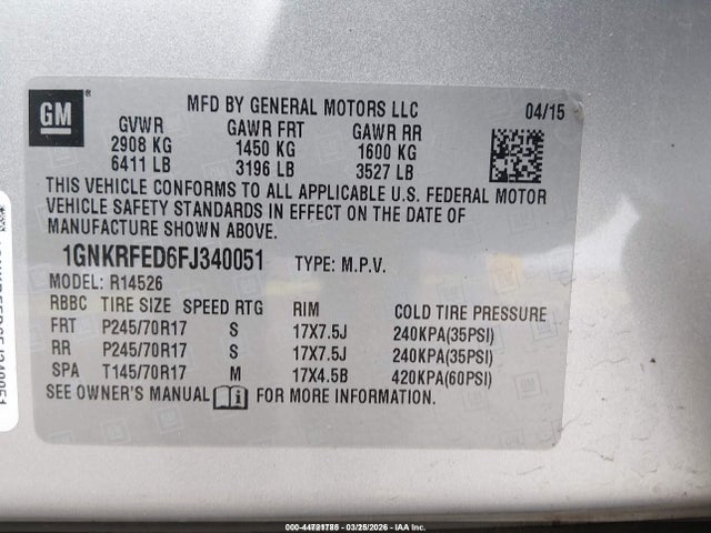 Chevrolet Traverse Ls 2015 1GNKRFED6FJ340051 Image 9