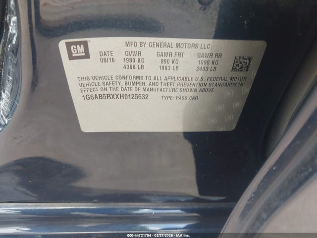 1G6AB5RXXH0125632 Cadillac Ats Luxury Rwd