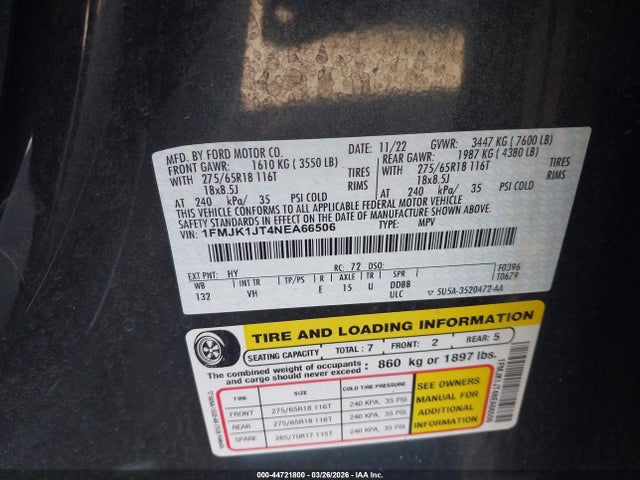 1FMJK1JT4NEA66506 Ford Expedition Xlt Max