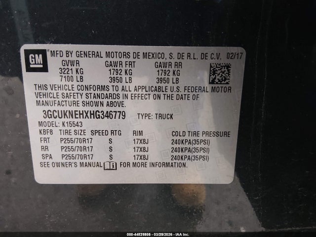 3GCUKNEHXHG346779 Chevrolet Silverado 1500 Wt