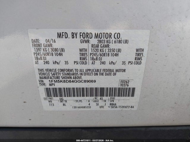 Ford EXPLORER XLT 2016 1FM5K8D84GGC89069 Image 9