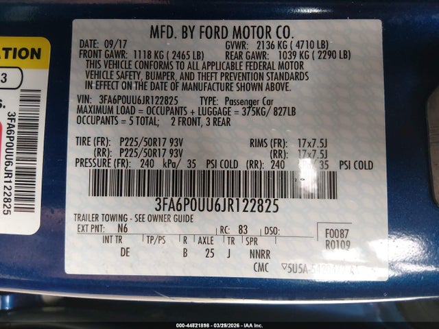 Ford Fusion Hybrid S 2018 3FA6P0UU6JR122825 Image 9