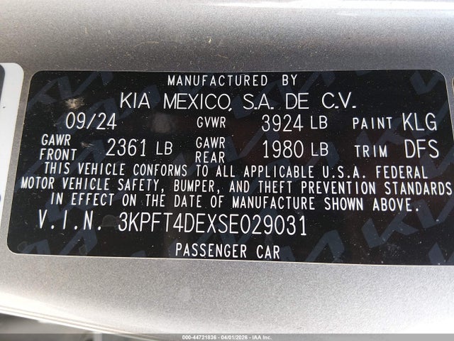 Продаж на аукціоні авто 2025 Kia K4 Lxs, vin: 3KPFT4DEXSE029031, номер лоту: 44721836
