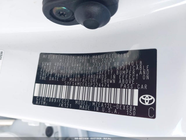 Продаж на аукціоні авто 2025 Toyota Corolla Se, vin: 5YFS4MCE6SP224474, номер лоту: 44721838