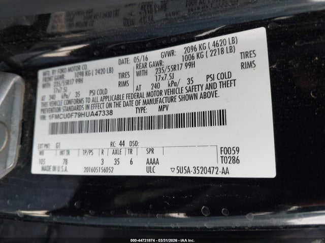 Ford ESCAPE S 2017 1FMCU0F79HUA47338 Image 9