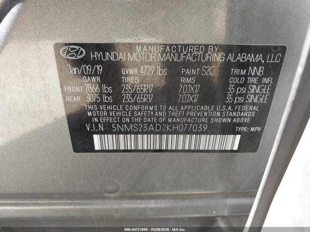 Hyundai Santa Fe Se 2019 5NMS23AD2KH077039 Image 9