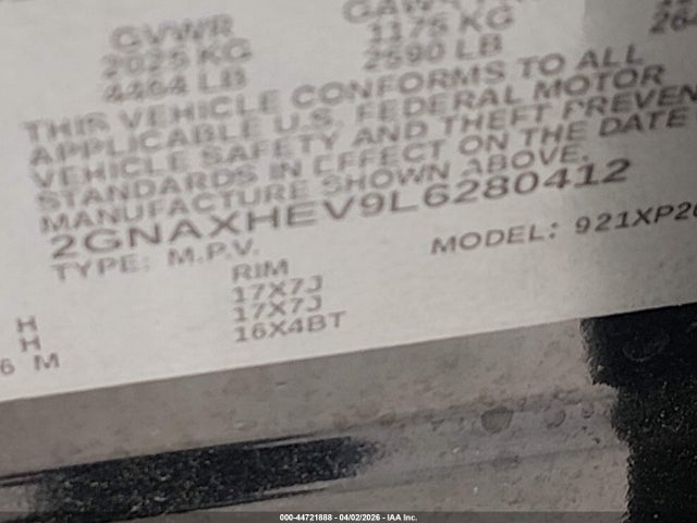 2GNAXHEV9L6280412 Chevrolet Equinox Fwd Ls