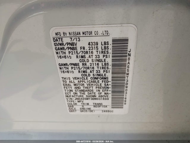 Продаж на аукціоні авто 2013 Nissan Rogue S, vin: JN8AS5MT3DW031699, номер лоту: 44721916