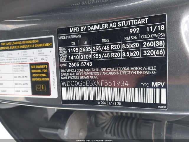 Aukcja sprzedaży 2019 Mercedes-benz Glc 350e 4matic, vin: WDC0G5EBXKF561934, numer aukcji: 44721960