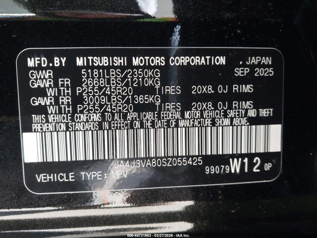 JA4J3VA80SZ055425 Mitsubishi Outlander Se 2.5 2wd