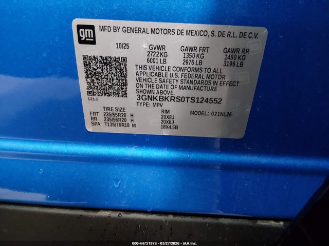 Продажа на аукционе авто 2026 Chevrolet Blazer Rs, vin: 3GNKBKRS0TS124552, номер лота: 44721978