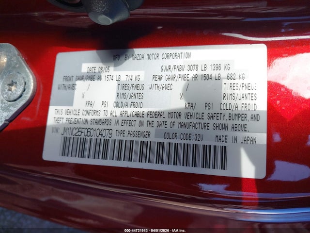 44721983 :رقم المزاد ، JM1NC25F060104079 vin ، 2006 Mazda Mx-5 Grand Touring مزاد بيع