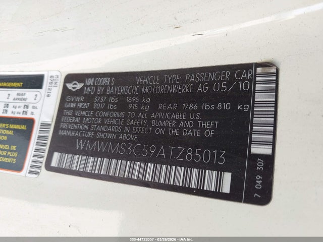 2010 MINI COOPER S WMWMS3C59ATZ85013 Photo 8