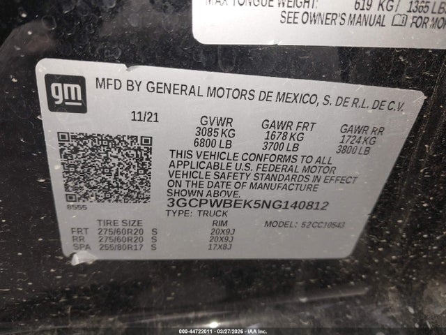 3GCPWBEK5NG140812 Chevrolet Silverado 1500 Ltd 2wd Short Bed Custom
