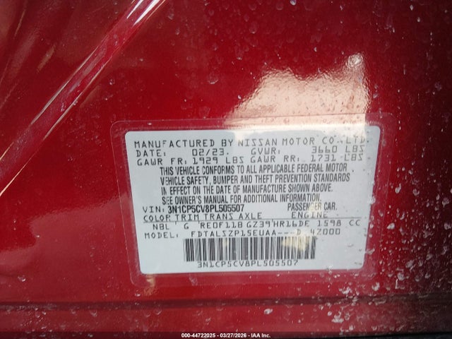 44722025 :رقم المزاد ، 3N1CP5CV8PL505507 vin ، 2023 Nissan Kicks Sv Xtronic Cvt مزاد بيع