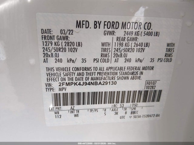 2022 FORD EDGE 2FMPK4J94NBA29130 Photo 8