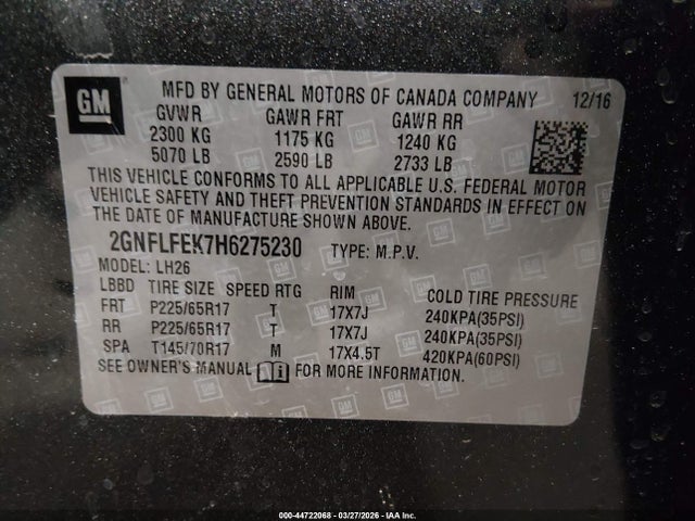 Продаж на аукціоні авто 2017 Chevrolet Equinox Lt, vin: 2GNFLFEK7H6275230, номер лоту: 44722068