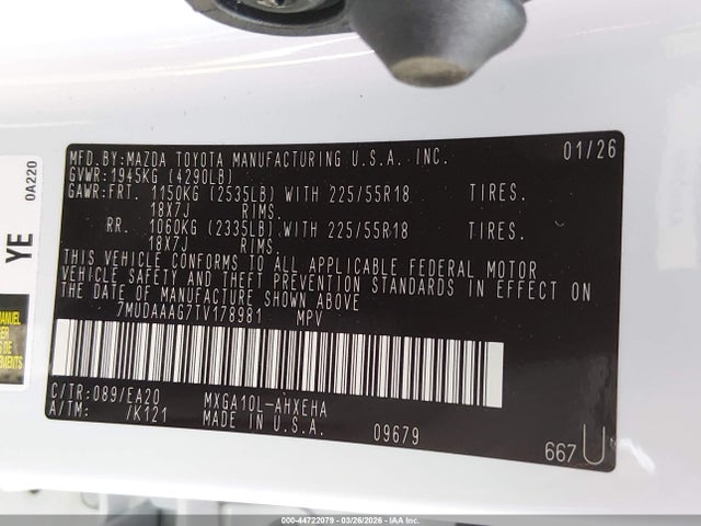 Aukcja sprzedaży 2026 Toyota Corolla Cross Xle, vin: 7MUDAAAG7TV178981, numer aukcji: 44722079