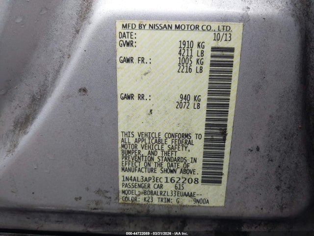 Aukcja sprzedaży 2014 Nissan Altima 2.5 S, vin: 1N4AL3AP3EC162208, numer aukcji: 44722089
