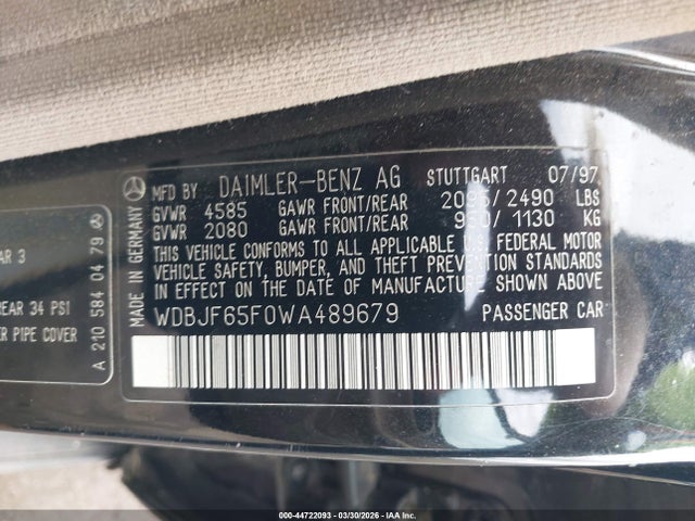 Aukcja sprzedaży 1998 Mercedes-benz E 320, vin: WDBJF65F0WA489679, numer aukcji: 44722093