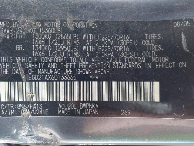 2006 TOYOTA HIGHLANDER JTEGD21AX60133665 Photo 8