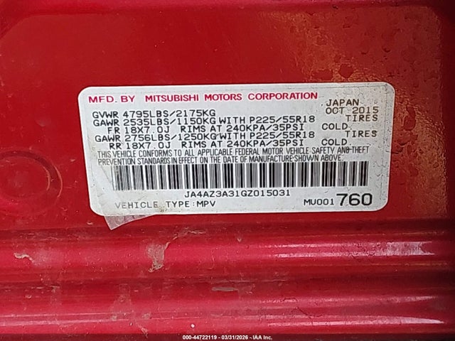 2016 MITSUBISHI OUTLANDER JA4AZ3A31GZ015031 Photo 8