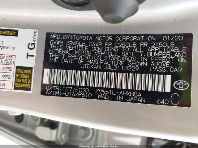 JTDKARFU4L3113229 Toyota Prius L Eco