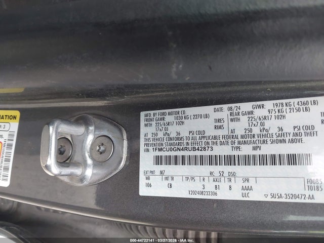 44722141 :رقم المزاد ، 1FMCU0GN4RUB42873 vin ، 2024 Ford Escape Active مزاد بيع