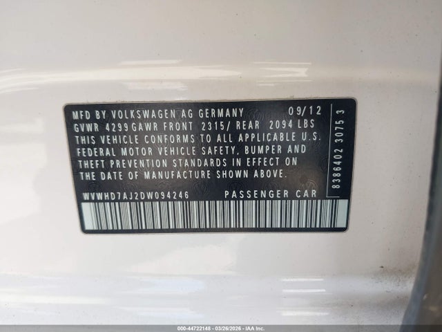 Aukcja sprzedaży 2013 Volkswagen Gti 4-door, vin: WVWHD7AJ2DW094246, numer aukcji: 44722148